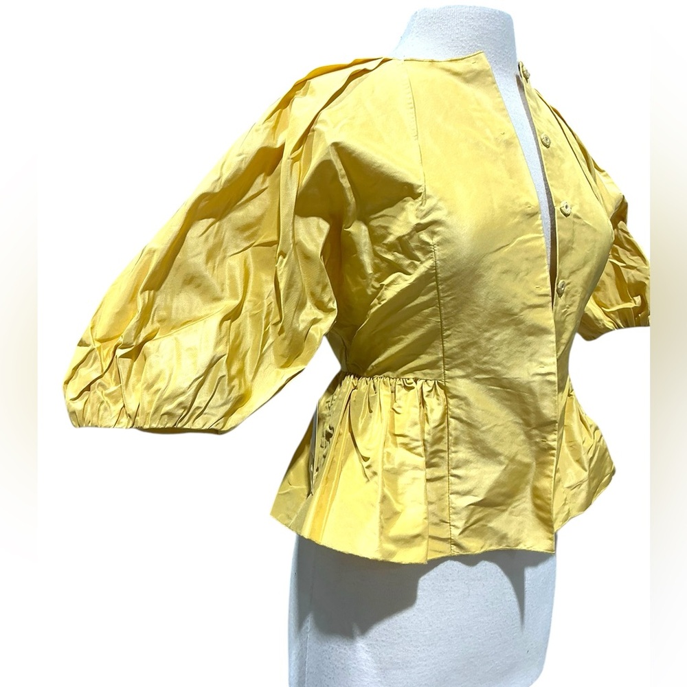 Darby Scott Gold Imported Silk Tafetta Peplum Button Up Top Small